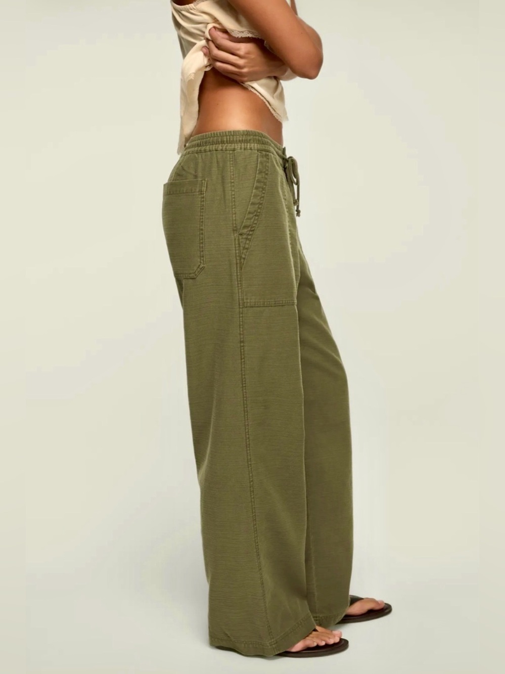 Lucky Brand Wide-Leg Utility Pants - Olive Green - Women’s Large - Picture 2 of 12
